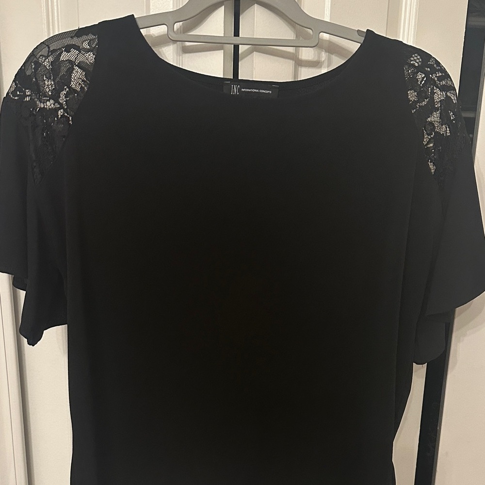 INC International Concepts Women's Black Top with Lace Accents